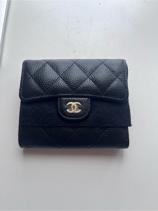 CHANEL Handbags - CHANEL Black Quilted Caviar Leather Small Wallet with Gold CC